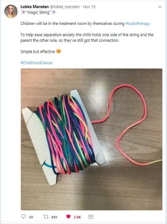 Lobke Marsden Twitter - Radiotherapy play specialist uses string to help children with cancer during treatment